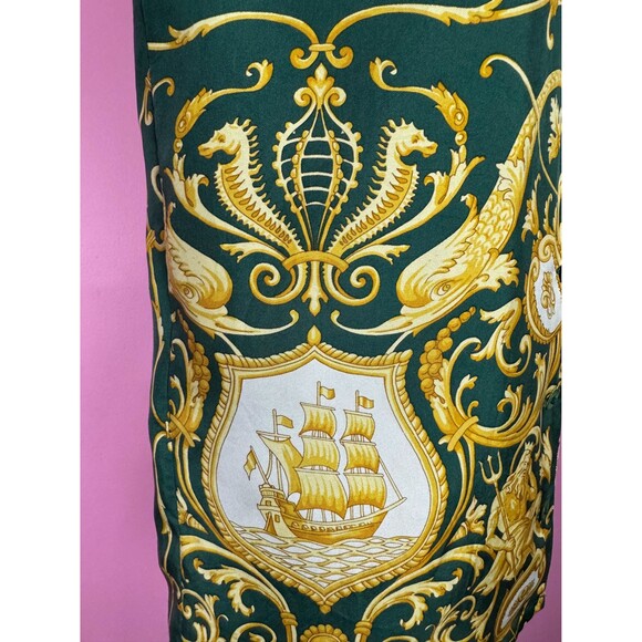 Size S | Vintage 1990s 90s Green Baroque Novelty Print Silk Button Up Blouse Top - Picture 4 of 10